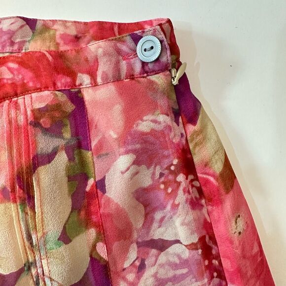 Jones New York Womens Silk Midi Skirt Size 14 Pink Floral Flowy Fairy Romantic - Picture 10 of 11